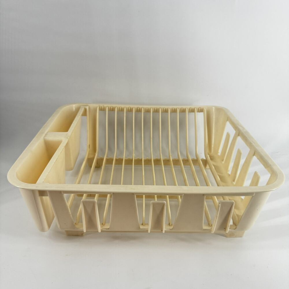 VTG 70s Rubbermaid Twin Sink Dish Drainer Drying Rack Almond Beige 6049